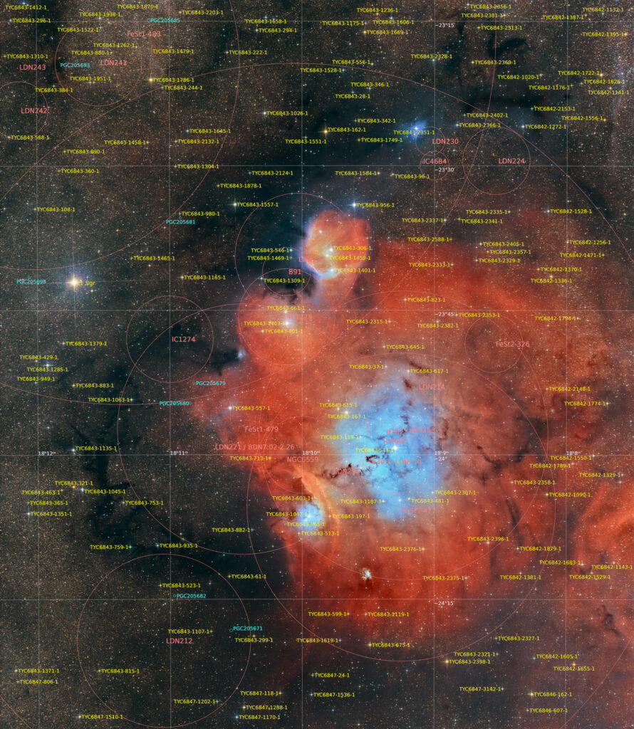 12-inch lacerta remote, NA, astrofotografie, astronomie, astronomy, astrophotography, emission nebula, emissionsnebel, hakos, hakos guest farm, ias, ias observatory, ias observatory hakos, ic, ic1274, ic1275, ic4685, khomas, namibia, ngc, ngc6559, reflection nebula, sagittarius, world
