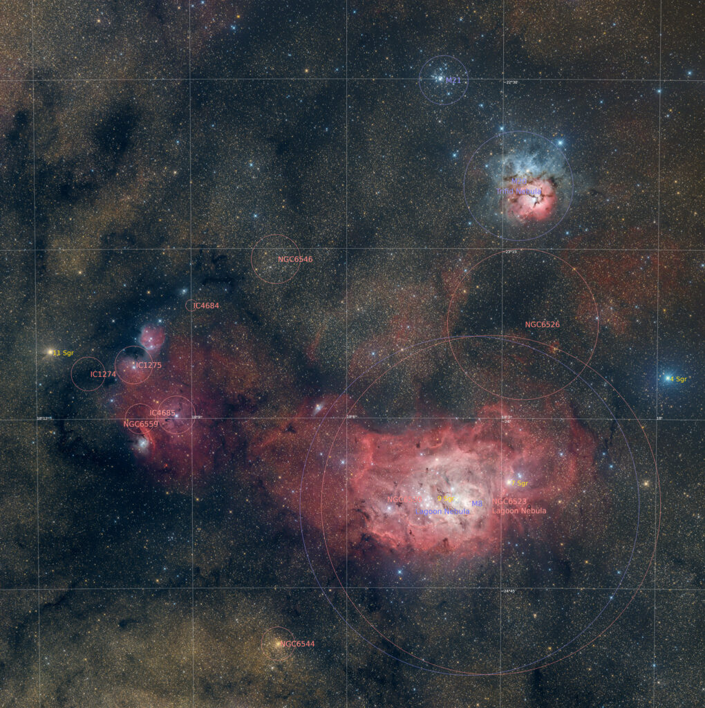 NA, astrofotografie, astronomie, astronomy, astrophotography, emission nebula, emissionsnebel, epsilon-130 remote, hakos, hakos guest farm, ias, ias observatory, ias observatory hakos, ic, ic1274, ic1275, ic4684, ic4685, khomas, m20, m21, m8, messier, namibia, ngc, ngc6523, ngc6526, ngc6530, ngc6544, ngc6546, ngc6559, open cluster, reflection nebula, remote observatories, remote sternwarten, sagittarius, star, star cluster, stars, stern, sterne, sternhaufen, world